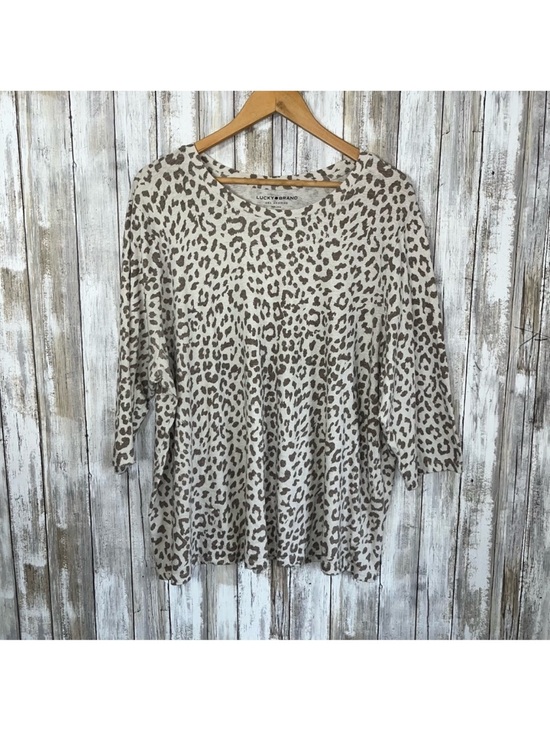Lucky Brand Tops - Lucky Brand Leopard Print Top 3X Plus Size Boho Oversized Tee Cream Brown